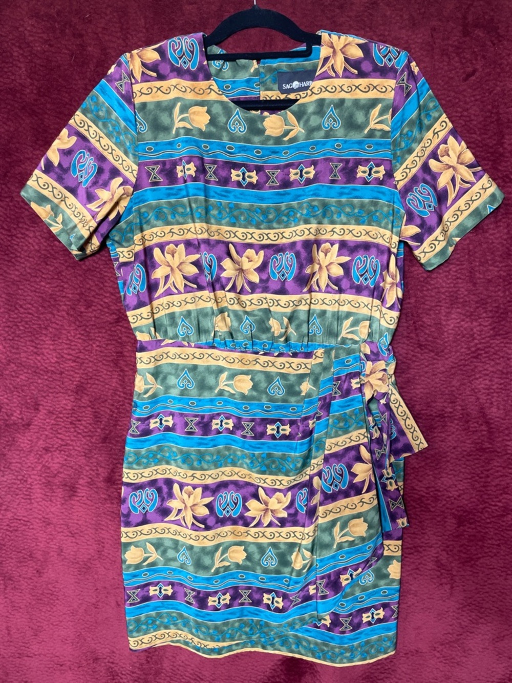 Sag Harbor Tropical Multicolor Striped Floral Short Sleeve Dress, Beach Vibes!